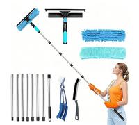 3M Window Cleaning Equipment - Window Squeegee Cleaner Tool Kit, 2 Crevice Brushes & 3 Microfiber Cloths, 8 Section Extendable Window Cleaning Poles for High Window Car Glass