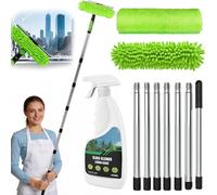 3M Window Cleaning Equipment with 400ML Window Cleaner, 2 in 1 Window Cleaning Kit with Window Squeegee and Microfiber Cloth for Indoor/Outdoor High Window