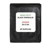 3m x 3m Black Tarpaulin Cover - 220gsm Thick - Waterproof, Weatherproof, Frost-Resistant, UV Protection, Universal, Multipurpose, Groundsheet, Camping, Boating, Hiking, Heavy Duty Sheet