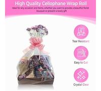 3m x 80cm Clear Cellophane Wrap & Pink Pull bow cut off large roll and folded for postage Cellophane wrap for hamper