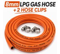 3M X 8mm Orange Reinforced Rubber Gas Hose Kit With 2 Clamps, En16436 Compliant