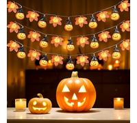 3Metres 20 LED Halloween Pumpkin String Lights Pumpkin Maple Leaves Fairy Lights 2 Modes Steady and Flickering Lights for Halloween Party Decorations Autumn Fall Decorations