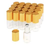 3ml Roller Bottles 20 Pcs Clear Glass Roll on Bottles Refillable Essential Oil Perfume Rollerball Bottles Container vial (gold cap)