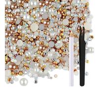3mm-10mm 50g Mix Flat Back Pearls and Rhinestones for Crafts Mixed Size Flat Back Rhinestones for Crafts Flatback Pearls for Crafts Clothes DIY Decoration