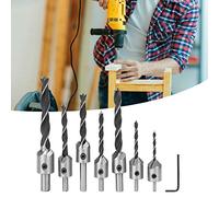 3mm, 4mm, 5mm, 6mm, 7mm, 8mm, 10mm Countersunk Drill Bit Set Hex Key, 5 Flute Chamfer Tool for Woodworking, Smooth and Flat Countersink, Nut Embedding Perfectly for Wood Screws