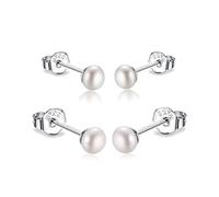 3mm 4mm 5mm Real Freshwater Cultured Pearl Earrings Set 925 Sterling Silver Gold Tiny Small White Button Pearl Studs Earrings