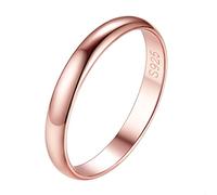 3mm 925 Sterling Silver Rose Gold Plated Classical Plain Stackable Wedding Band Ring, High Polished Comfort Fit Simple Delicate Minimalist Stacking Thumb Midi Pinky Ring for Women Teen Girls Size 8