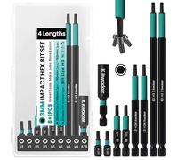 3mm Allen Key Bit, 9pcs Allan Key Drill Bit Set Impact Screwdriver Driver Bits 25mm+50mm+90mm+150mm Long, Hex 3mm Impact Power Tool Bit Set 1/4" Hex Shank S2 Steel