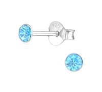3mm Aquamarine CZ Stud Earrings - 925 Sterling Silver Minimalist Round Studs, Tiny Blue Crystal Earrings for Women, March Birthstone Jewellery, Hypoallergenic Everyday Earrings