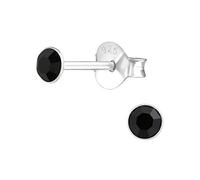 3mm Black CZ Stud Earrings Sterling Silver 925 - Minimalist Tiny Studs, Hypoallergenic Cartilage & Stacking Earrings for Women & Girls, Everyday Jewellery