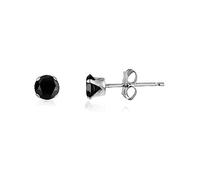 3MM Classic Brilliant Round Cut Cubic Zirconia (CZ) Sterling Silver Solitaire Stud Earrings/Ear Studs for Women Ladies Girls - Birthstone Earrings - ONYX BLACK. 3-BLCK