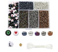 3mm Glass Seed and Letter Alphabet Beads, Assorted Craft Beads with Storage Box for Crafting, Bracelets, Keychain Making, Metal Color