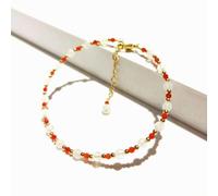 3mm Moonstone 2mm Carnelian Beaded Sparkling Bracelet American 14K Filled Bracelet 17+3cm