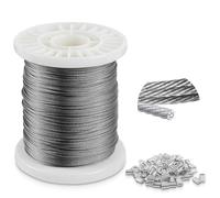 3mm steel wire 304 Stainless Steel Wire Cable 100m, 7x7 Strand Core Multi-Purpose Metal Cable for Gardens, Hanging, Outdoor Use, 550kg Breaking Strength with 100 Aluminum Loops