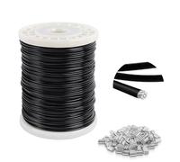 3mm steel wire, plastic coated steel cable 100m, 7x7 Strand Core Multi-Purpose Metal Cable for Gardens, Hanging, Outdoor Use, 250kg Breaking Strength with 100 Aluminum Loops