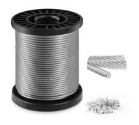 3mm steel wire, plastic coated steel cable 30m, 7x7 Strand Core Multi-Purpose Metal Cable for Gardens, Hanging, Outdoor Use, 250kg Breaking Strength with 30 Aluminum Loops