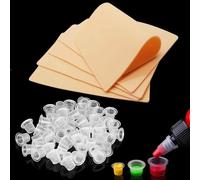 3MM Tattoo Skin Fake with Ink Caps - YONGDA 5Pcs Tattoo Fake Skin Practice and Mixed 300Pcs Tattoo Ink Caps Ink Cups Pigment Piel Sintética Para Tatuar Tattoo Supplies