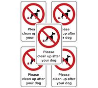 3mm thick solid outdoor plastic signs (5 Pack) Please Clean Up After Your Dog 130mm x 200mm