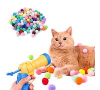 3MNSCD 100pcs Cat Toy Ball Launcher Set Fun Colorful Plush Self Play Toys Pom Balls Shooting Interactive for Indoor Cats Enrichment Kittens Puff Playing (Launcher with 100 Pieces Ball)