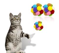 3MNSCD 6 Pcs Interactive Cat Balls Toy Squeaky Colourful Pom Pom Cat Toys, Cats Ball Set with Bell Inside 4.5cm Wool Ball for Kitten Self Play Indoor (4.5cm, 6Pcs)