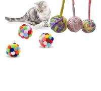 3MNSCD 6 Pcs Interactive Cat Balls Toy Squeaky Colourful Pom Pom Cat Toys, Cats Ball Set with Bell Inside 4.5cm Wool Ball for Kitten Self Play Indoor (4.5cm, 3Pcs with Rope)