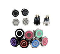 3MOG7Y1 22mm Waterproof Metal Push Button Switch LED Light Black Momentary Latching Car Engine PC Power Switch 3V 5V 12V 24V 110V 220V