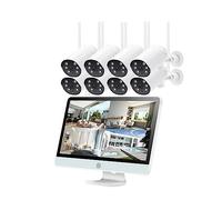 3MP Wireless CCTV System 8CH NVR Wifi IP Security Camera Set 12inch Monitor 2-Way Audio Waterproof Video Surveillance Kit Good Image Quality(2T,8CH NVR 8Cams(B))