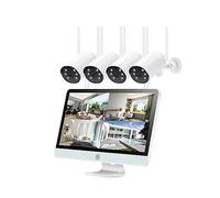 3MP Wireless CCTV System 8CH NVR Wifi IP Security Camera Set 12inch Monitor 2-Way Audio Waterproof Video Surveillance Kit Good Image Quality(None,8CH NVR 4Cams(B))