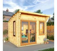 3mx3m Mercia Helios Curved Roof Log Cabin in 44m Logs - Double Glazed - 44mm Logs - UPVC Windows and Door - Oak