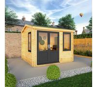 Mercia 3m x 3m Home Office Elite Log Cabin (44mm) - Grey UPVC Windows & Doors, Brown
