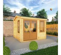 Mercia 3m x 3m Home Office Elite Log Cabin (44mm) - Oak UPVC Windows & Doors, Brown