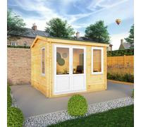 3mx3m Mercia Home Office Elite Reverse Apex Log Cabin - 44mm Logs - UPVC Windows and Door - White