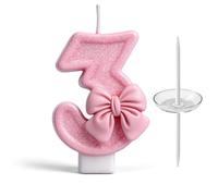 3nd Birthday Cake Topper, Pink Butterfly Glitter Number Candle Cake Decoration, Birthday Candles, Number Candles for Cakes, Birthday Party Cake Decorations