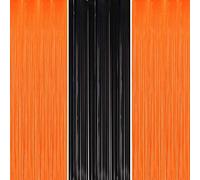 3P 1m*2m Halloween Orange Black Foil Curtain Door Curtain,Metallic Tinsel Curtains Party Backdrop Curtain Shimmer Curtain,Fringe Backdrop Hanging Streamer for Halloween Xmas Birthday Wedding Party