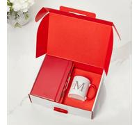 3P DIRECT Personalised Corporate Gift Set Box - Custom Notebook, Pen & Initial Mug Gift Set Graduate Gifts Gifting for Employees Business - Corporate Christmas Xmas Presents for Staff (Red)