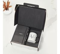 3P DIRECT Personalised Corporate Gift Set Box - Custom Notebook, Pen & Initial Mug Gift Set Graduate Gifts Gifting for Employees Business - Corporate Christmas Xmas Presents for Staff (Black)