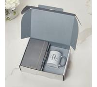 3P DIRECT Personalised Corporate Gift Set Box - Custom Notebook, Pen & Initial Mug Gift Set Graduate Gifts Gifting for Employees Business - Corporate Christmas Xmas Presents for Staff (Grey)