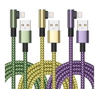 3Pack 2M iPhone Charger Cable, Right Angle iPhone Charging Cable MFi Certified Lightning Cable Nylon iphone Lead USB Fast Charging cable for iPhone 14 13 12 11 Pro Max Mini XR XS X 8 7 6s 6 Plus 5 SE