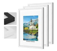 3Pack 30 x 40cm Picture Frame, White Wooden Picture Frames, A4 Mat Photo Frame with Perspex Glass, With Stand and Wall Mountable,Horizontal or Vertical Wall Mounting Bedroom and Living Room Decoration