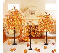 3Pack 4FT 5FT and 6FT 300 LED Artificial Lighted Maple Tree,Timer Function Prelit Fall Decor Maple Tree with Warm White Light for Indoor Outdoor Harvest Halloween Thanksgiving Day