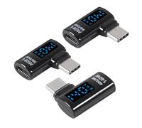 3Pack 90 Degree USB C Adapter with Digital Display, 140W Right Angle USB-C Male to Female Connector Current and Power Smart LED Display for iPhone 16/15 Series, MacBook, Support Voltage