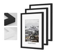 3pack A4 Picture Frame, Black Wooden Picture Frames, 29.7x21cm Photo Frame with Perspex Glass, With Stand and Wall Mountable, Horizontal or Vertical Wall Mounting, Bedroom and Living Room Decoration