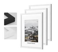 3pack A4 Picture Frame, White Wooden Picture Frames, 29.7x21cm Photo Frame with Perspex Glass, With Stand and Wall Mountable, Horizontal or Vertical Wall Mounting, Bedroom and Living Room Decoration