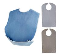 3Pack Adult Bibs for Men Women Seniors and Disabled, Waterproof Breathable Wipeable Dining Clothing Protector with Crumb Catcher, Washable Adjustable Adult Feeding Bibs