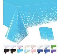 3Pack Baby Blue and Silver Dot Table Cloth Party Disposable Tablecloths,137x274cm Large Confetti Table Covers Rectangle Plastic Tablecloth Party for Picnic,Wedding,Birthday,Christmas Table Decorations