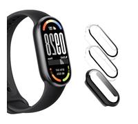 [3Pack] Case for Xiaomi Smart Band 10 Tempered Glass Screen Protector，PC Hard Case Tempered Glass Screen Protection Cover Slim Full Cover Scratch Proof Protector，Black+Transparent+Transparent