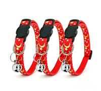 3Pack Cat Collars Quick Release Moon Star Pattern Reflective Kitten Collar with Bell & Safety Release (Red) 19-32cm