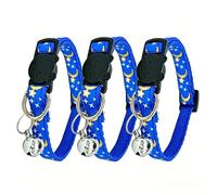 3Pack Cat Collars Quick Release Moon Star Pattern Reflective Kitten Collar with Bell & Safety Release (Navy Blue) 19-32cm