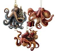 3pack Christmas Octopus Ornament - Magic Hand-Painted Coastal Holiday Decoration,Unique Deep Sea Christmas Tree Ornament,Acrylic Whimsical Xmas Octopus Ornaments Home Holiday Decor for Ocean Lovers