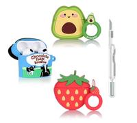 (3Pack+Cleaner Pen) Suublg Case for AirPods 3rd Generation Earbuds with Cleaning Pen Kits, Silicone Cover Protective Shockproof with Cartoon Styles of Design for AirPods 3 (Avocado+STB+BJR)